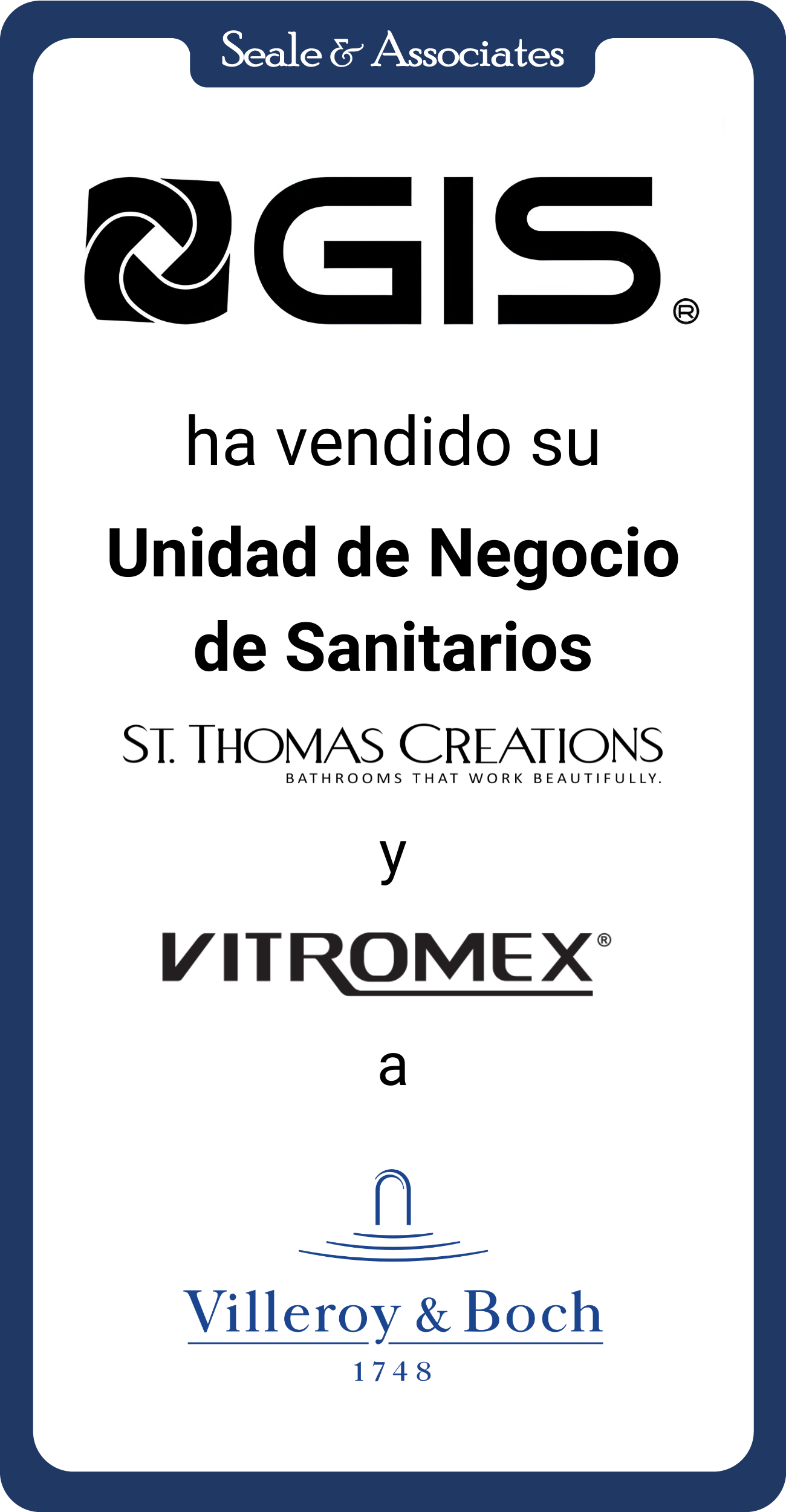 GIS ha vendido St. Thomas Creations y Vitromex a Villeroy & Boch