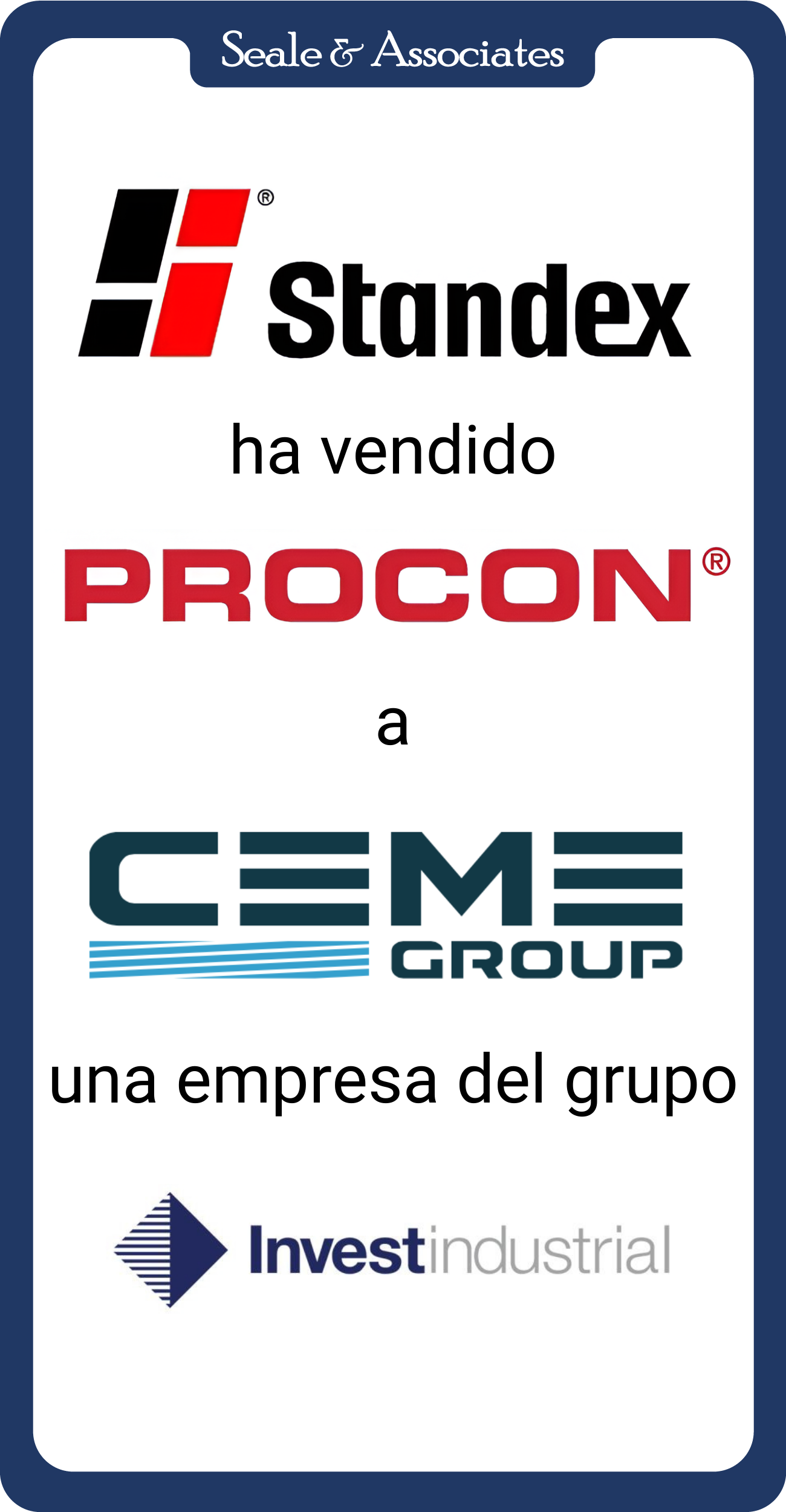 Standex ha vendido Procon a CEME Group una empresa del grupo InvestIndustrial